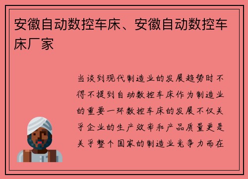 安徽自动数控车床、安徽自动数控车床厂家